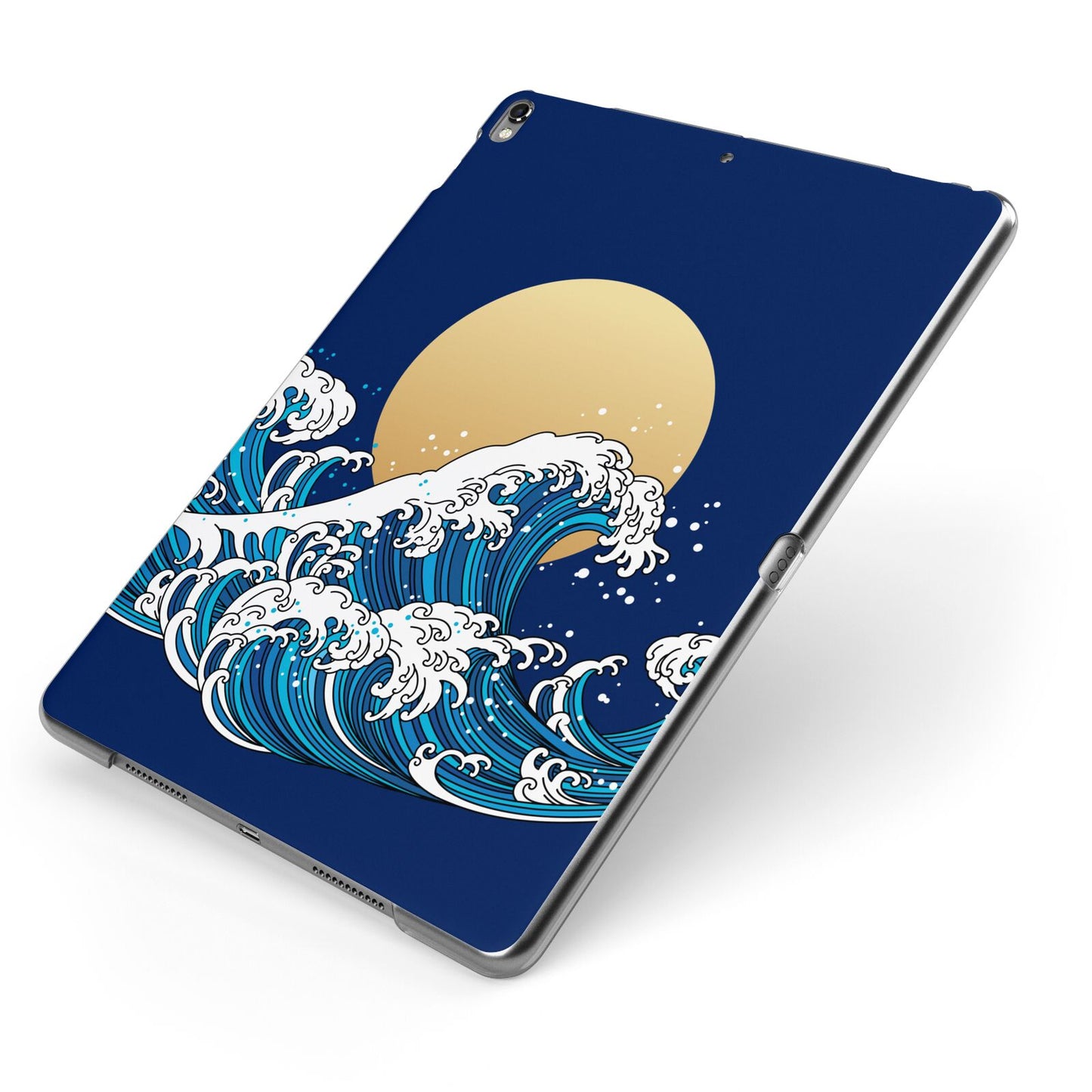 Hokusai Japanese Waves Apple iPad Case on Grey iPad Side View