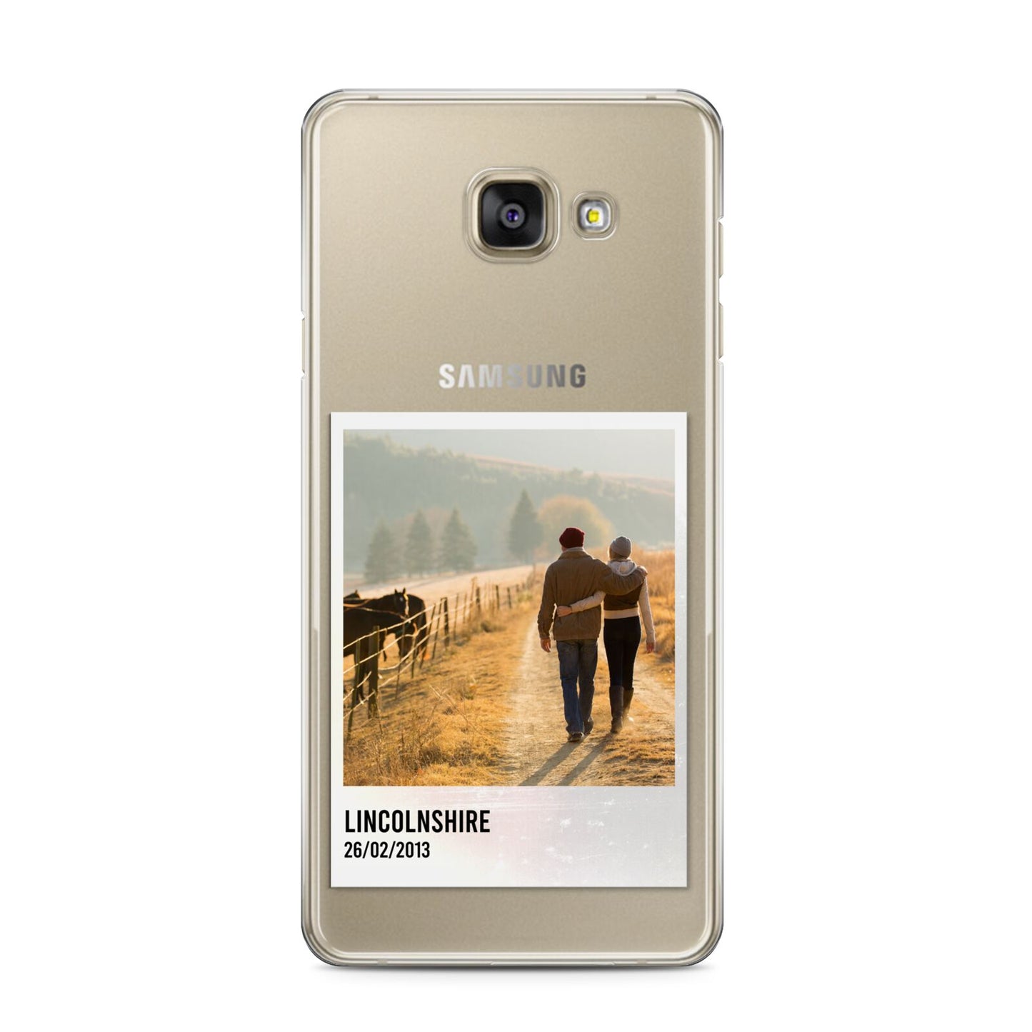 Holiday Memory Personalised Photo Samsung Galaxy A3 2016 Case on gold phone