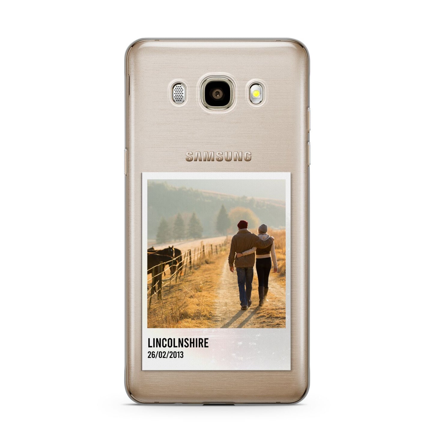 Holiday Memory Personalised Photo Samsung Galaxy J7 2016 Case on gold phone