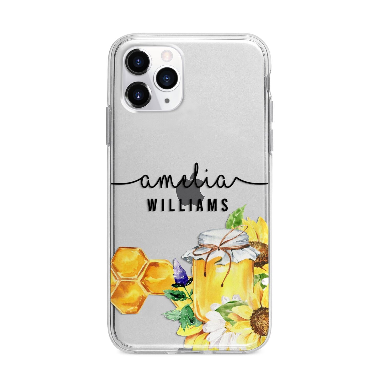 Honey Personalised Names Apple iPhone 11 Pro Max in Silver with Bumper Case