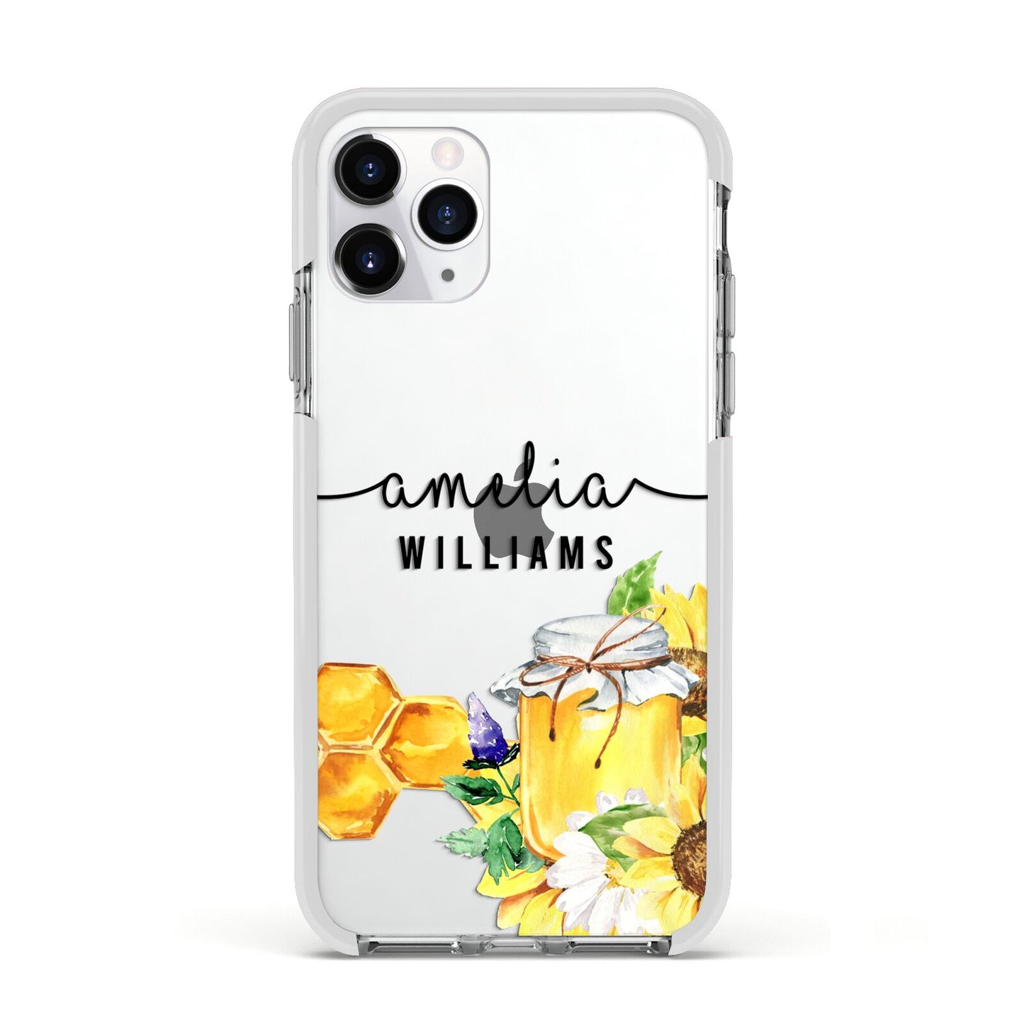Honey Personalised Names Apple iPhone 11 Pro in Silver with White Impact Case