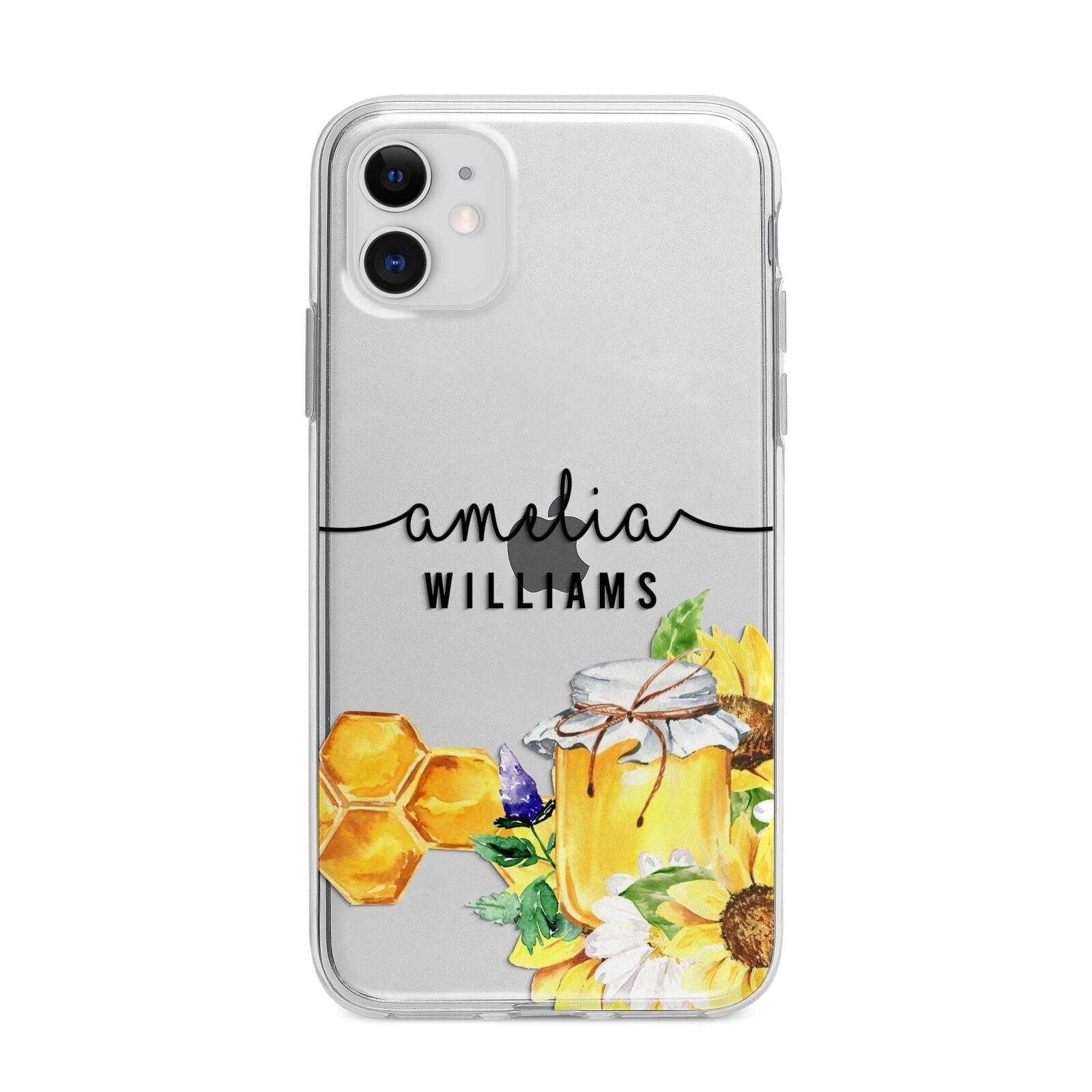 Honey Personalised Names Apple iPhone 11 in White with Bumper Case