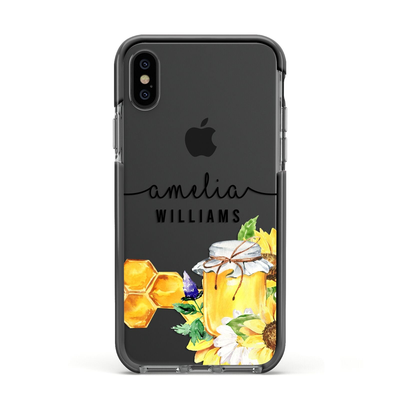 Honey Personalised Names Apple iPhone Xs Impact Case Black Edge on Black Phone