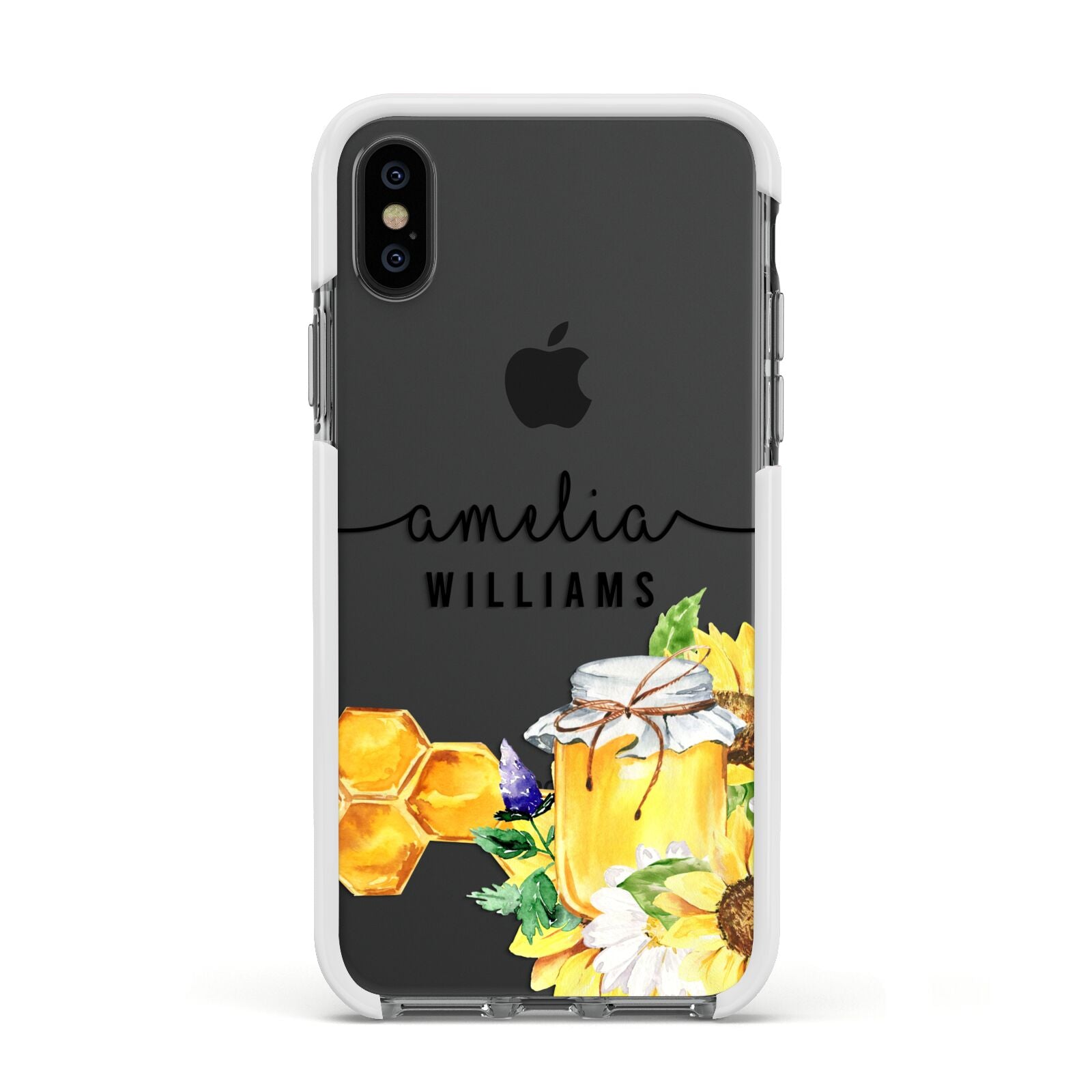 Honey Personalised Names Apple iPhone Xs Impact Case White Edge on Black Phone