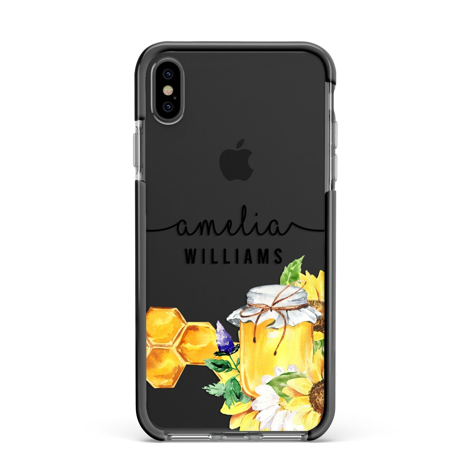 Honey Personalised Names Apple iPhone Xs Max Impact Case Black Edge on Black Phone