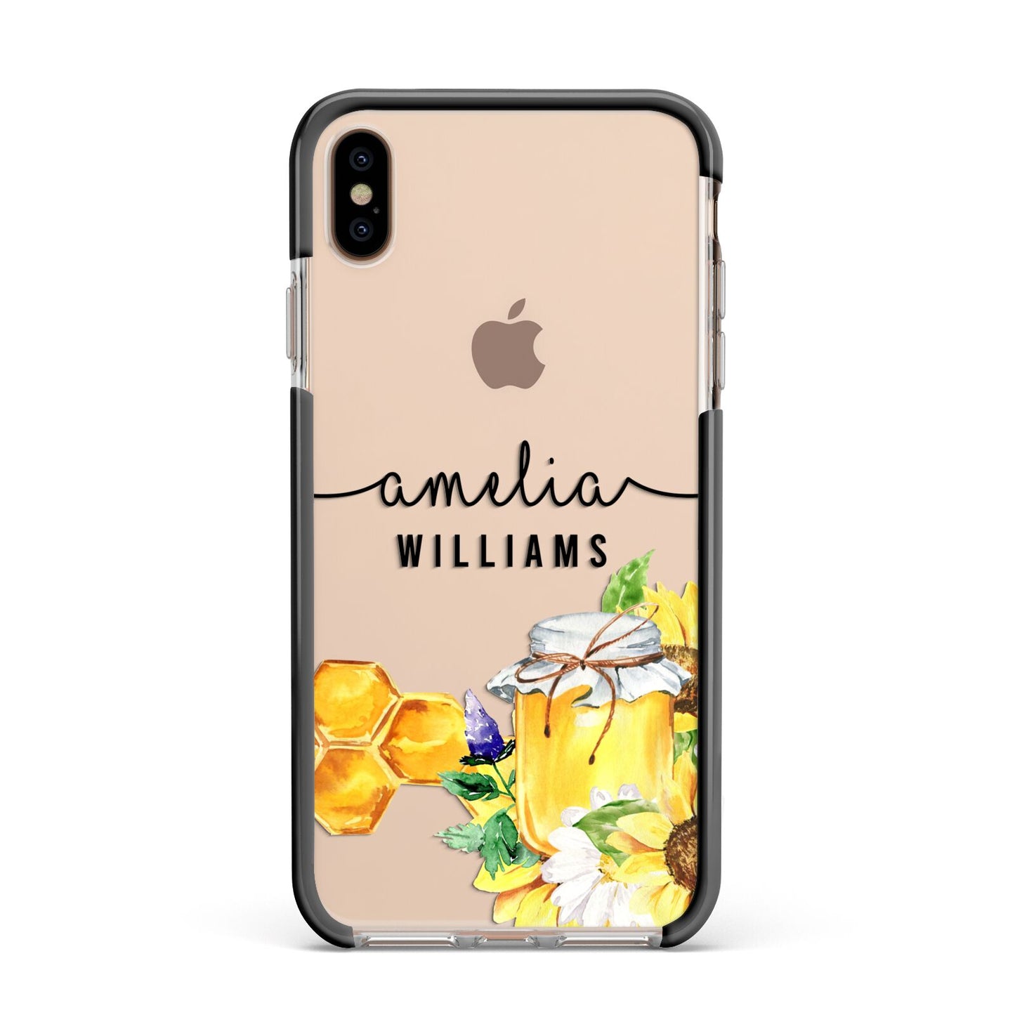 Honey Personalised Names Apple iPhone Xs Max Impact Case Black Edge on Gold Phone