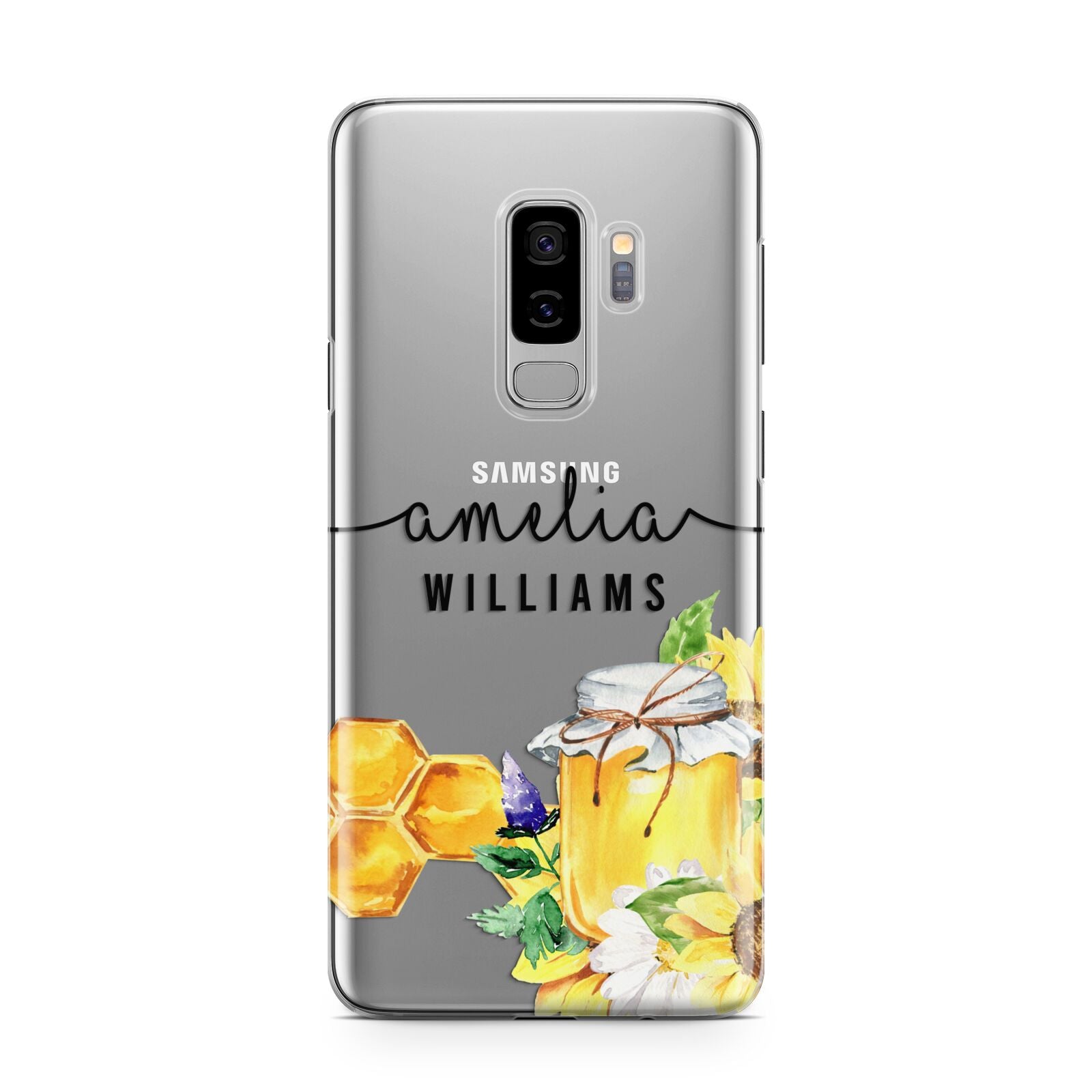 Honey Personalised Names Samsung Galaxy S9 Plus Case on Silver phone