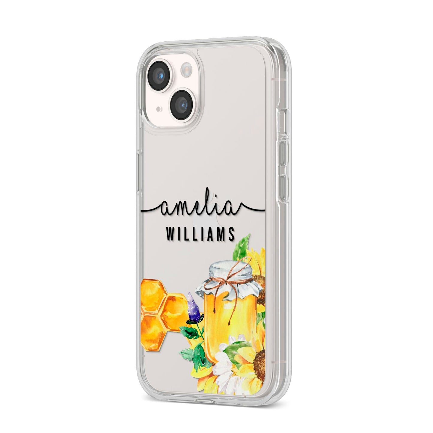 Honey Personalised Names iPhone 14 Clear Tough Case Starlight Angled Image