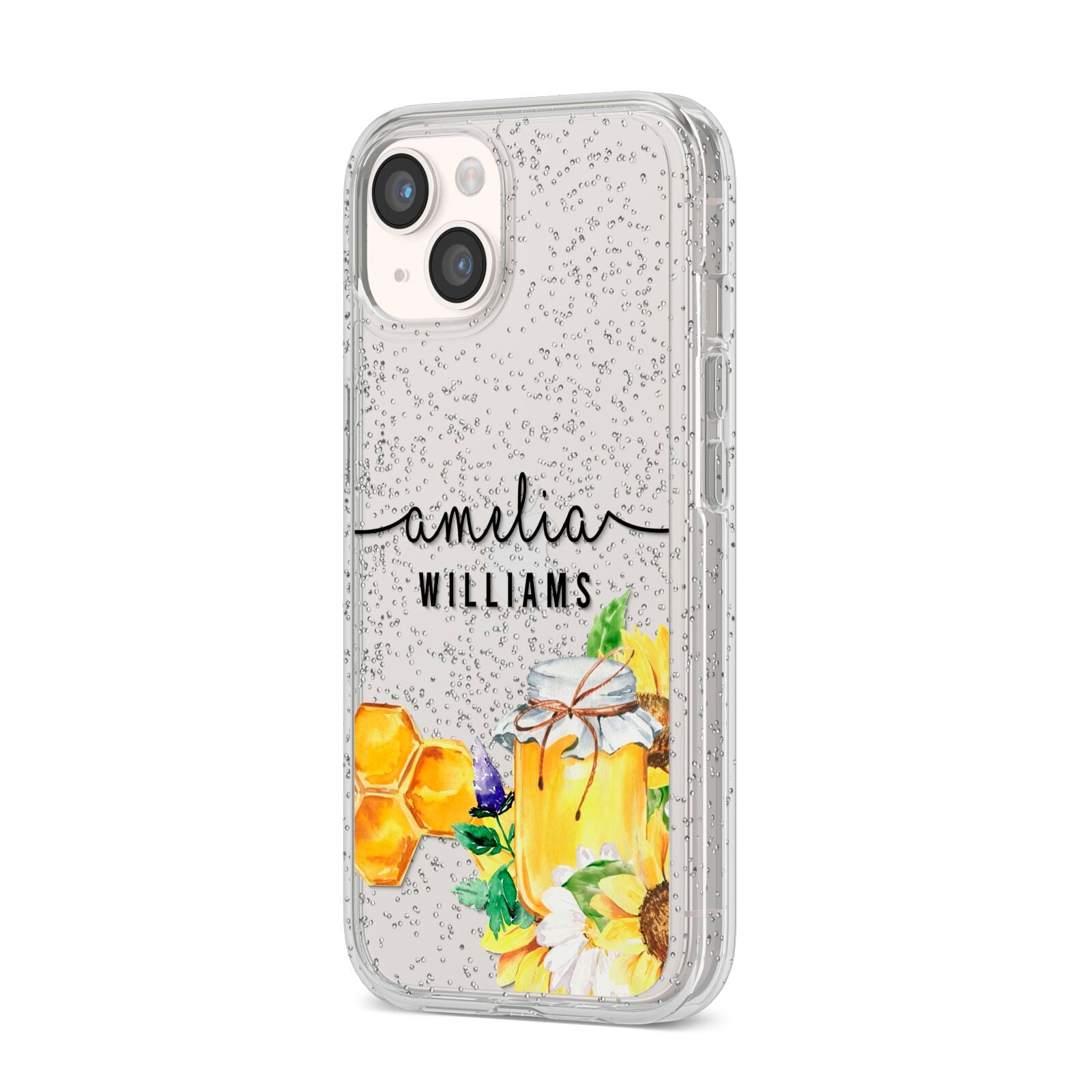 Honey Personalised Names iPhone 14 Glitter Tough Case Starlight Angled Image