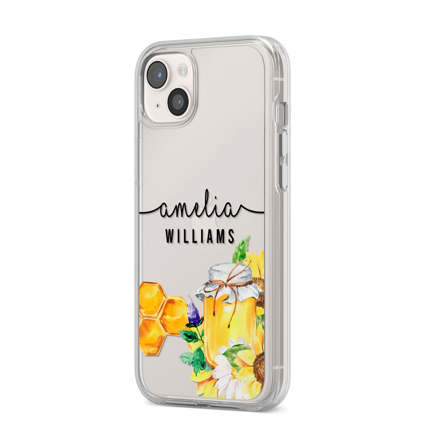 Honey Personalised Names iPhone 14 Plus Clear Tough Case Starlight Angled Image