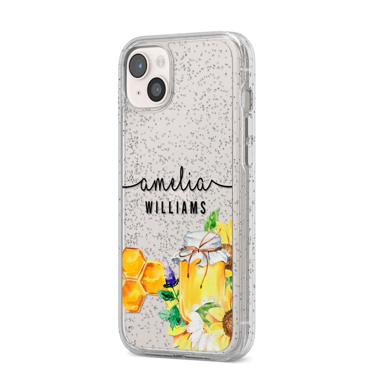 Honey Personalised Names iPhone 14 Plus Glitter Tough Case Starlight Angled Image