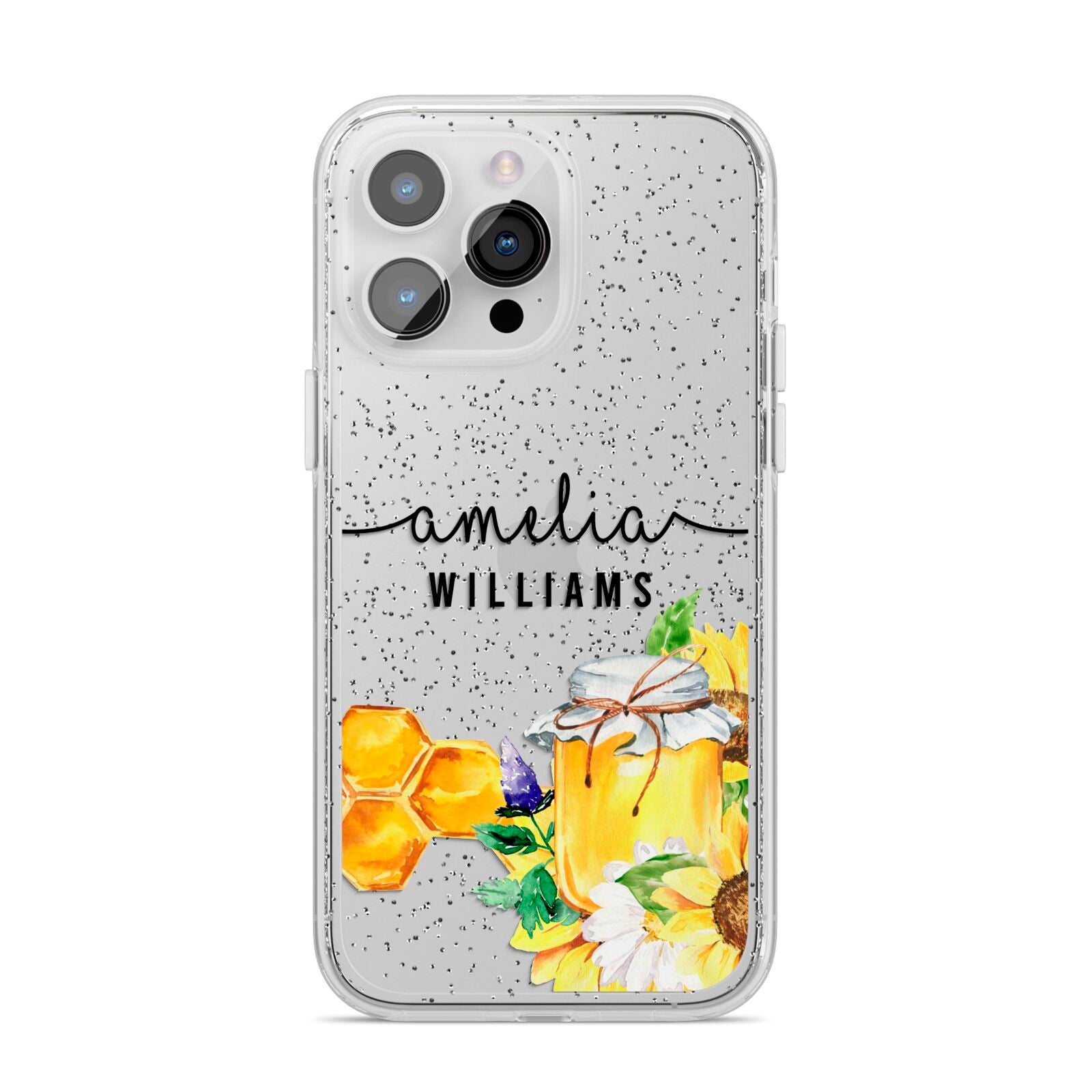 Honey Personalised Names iPhone 14 Pro Max Glitter Tough Case Silver