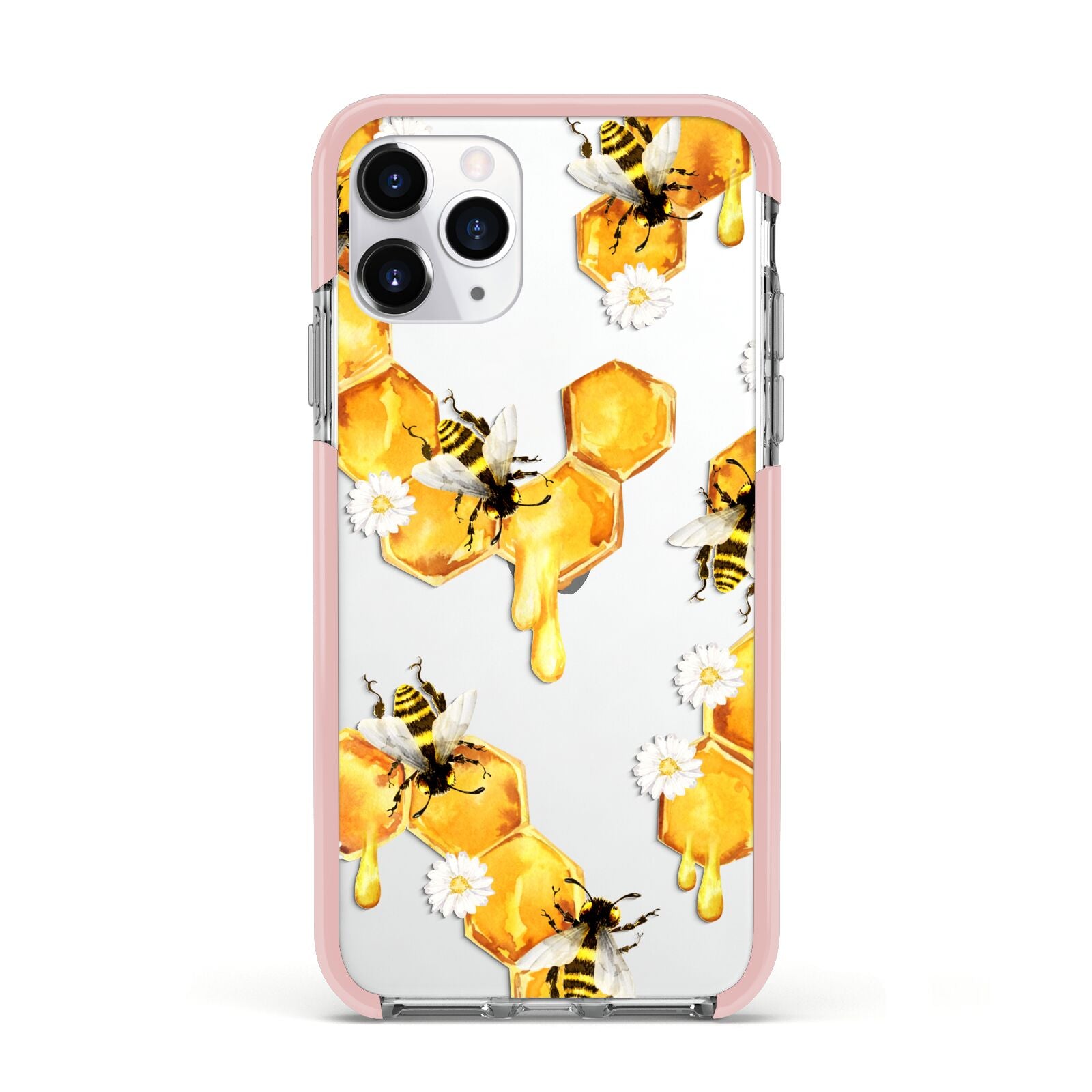 Honeycomb with Bees and Daisies Apple iPhone 11 Pro in Silver with Pink Impact Case