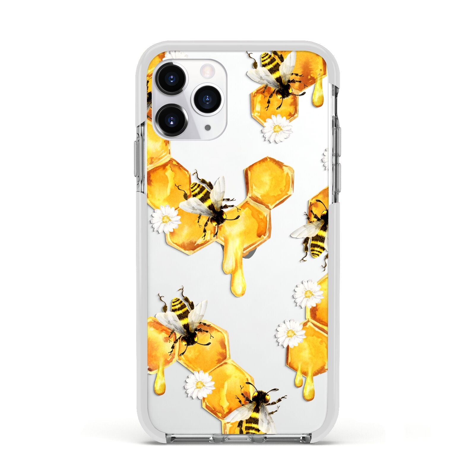 Honeycomb with Bees and Daisies Apple iPhone 11 Pro in Silver with White Impact Case