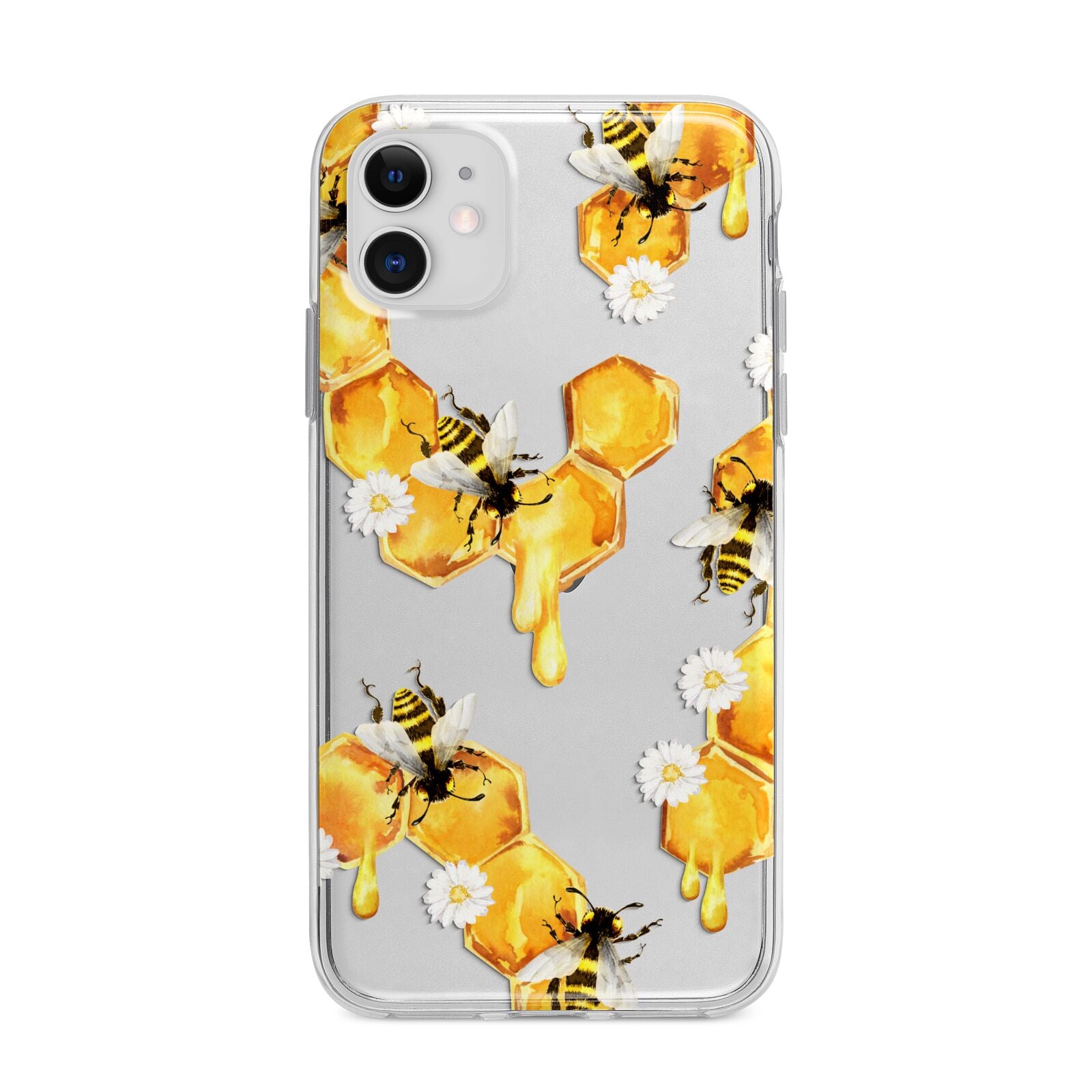 Honeycomb with Bees and Daisies Apple iPhone 11 in White with Bumper Case