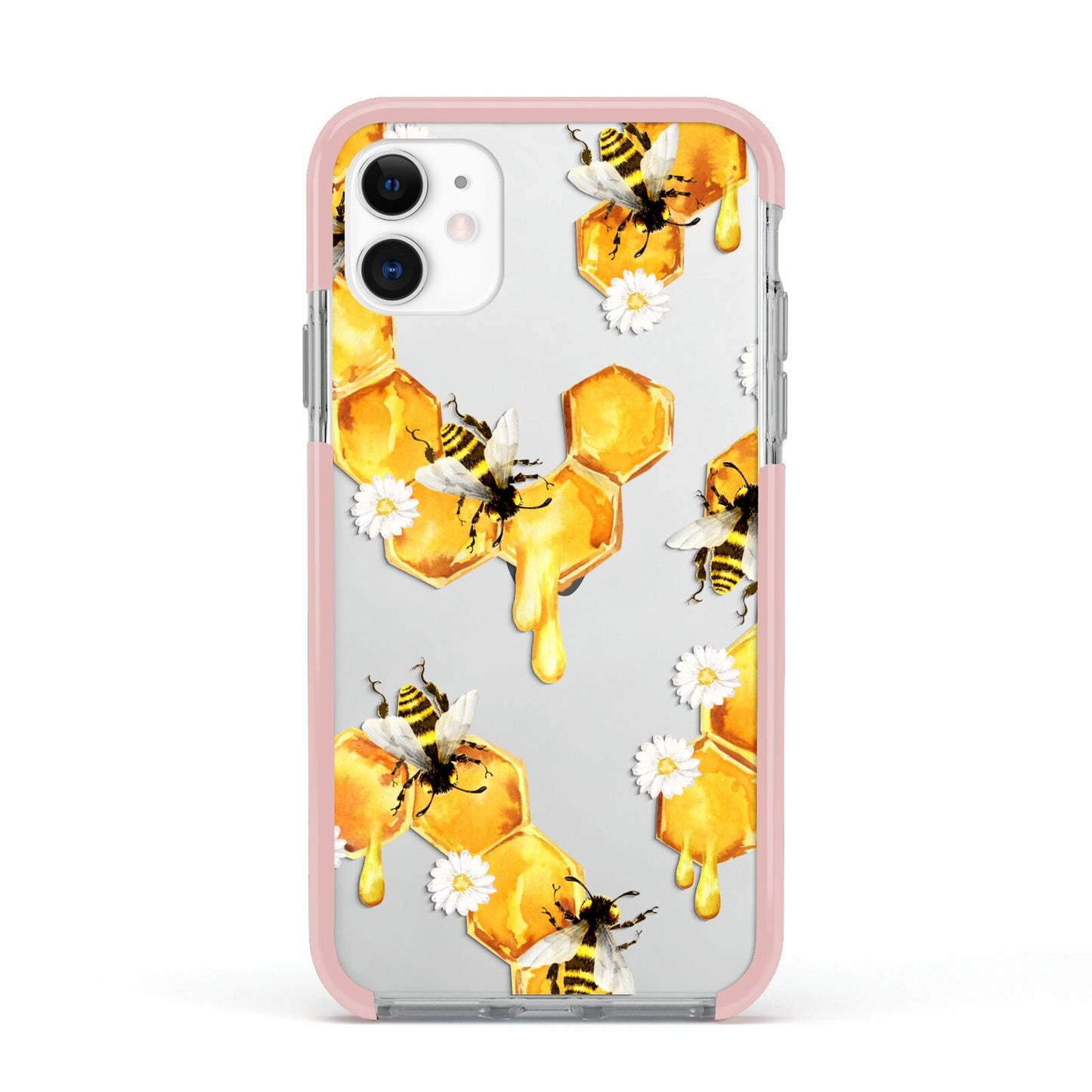 Honeycomb with Bees and Daisies Apple iPhone 11 in White with Pink Impact Case