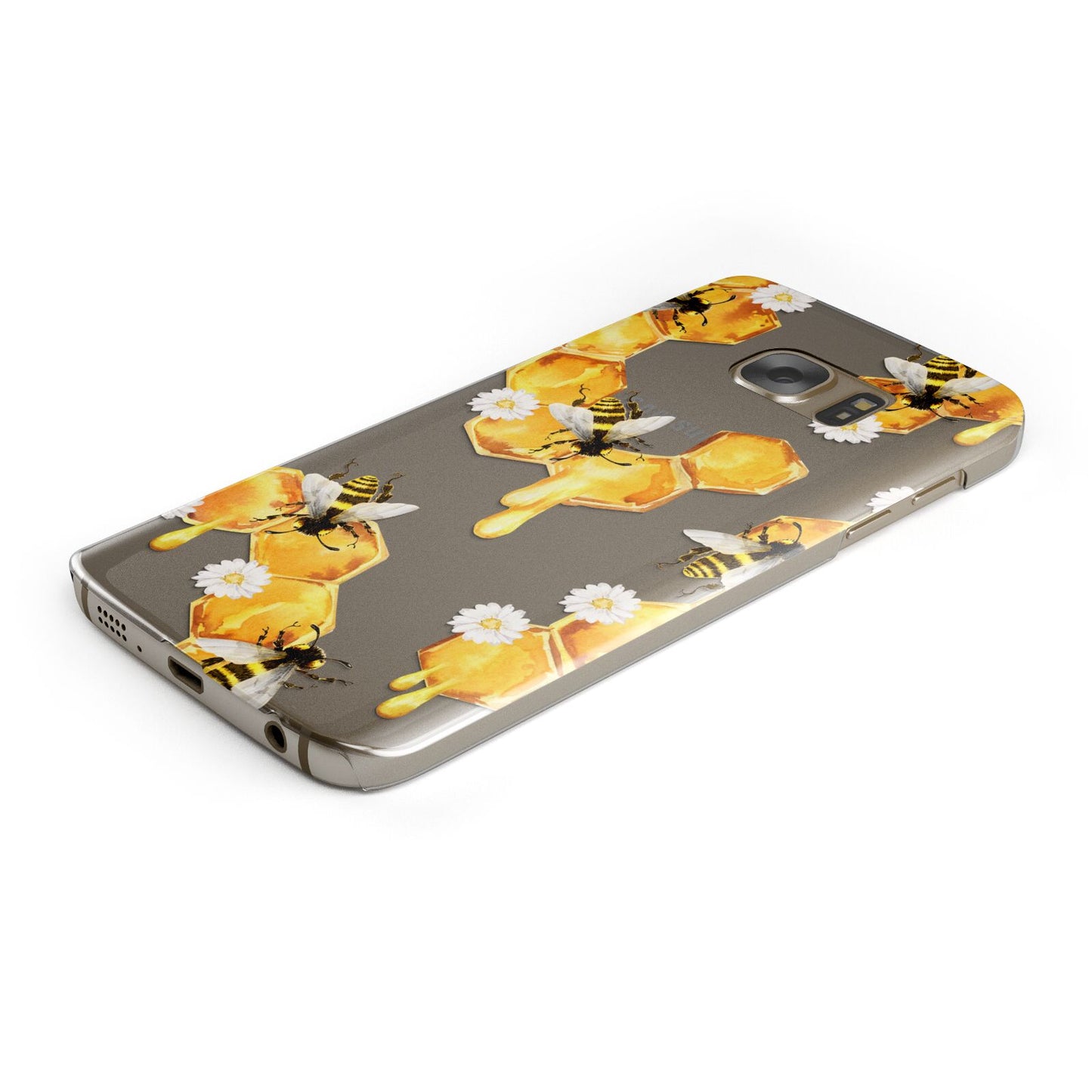 Honeycomb with Bees and Daisies Protective Samsung Galaxy Case Angled Image