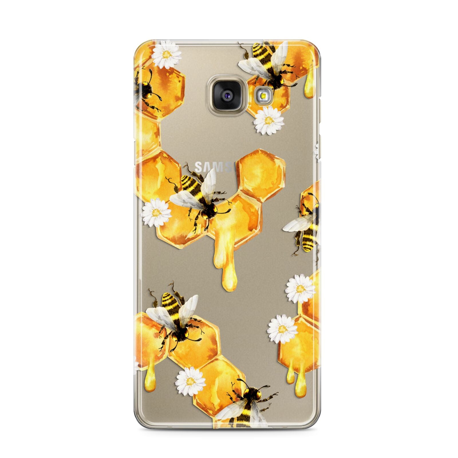 Honeycomb with Bees and Daisies Samsung Galaxy A3 2016 Case on gold phone