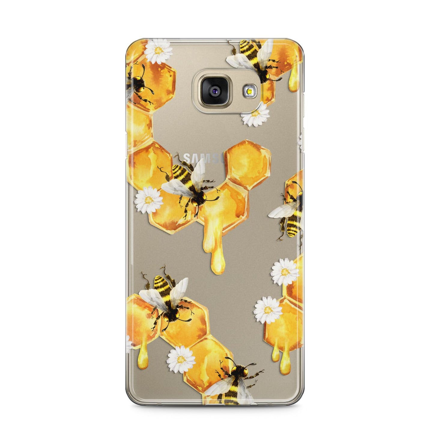 Honeycomb with Bees and Daisies Samsung Galaxy A5 2016 Case on gold phone