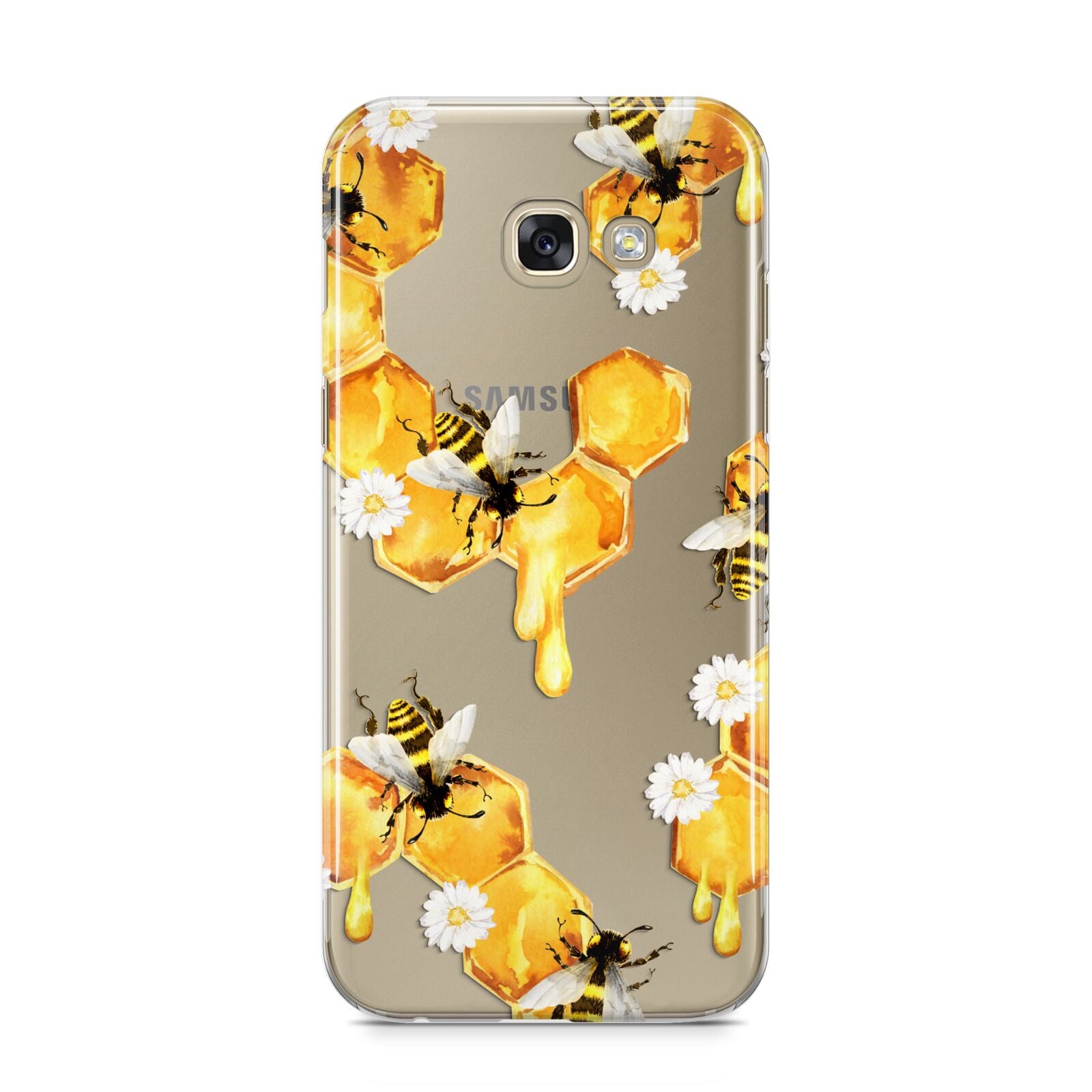 Honeycomb with Bees and Daisies Samsung Galaxy A5 2017 Case on gold phone