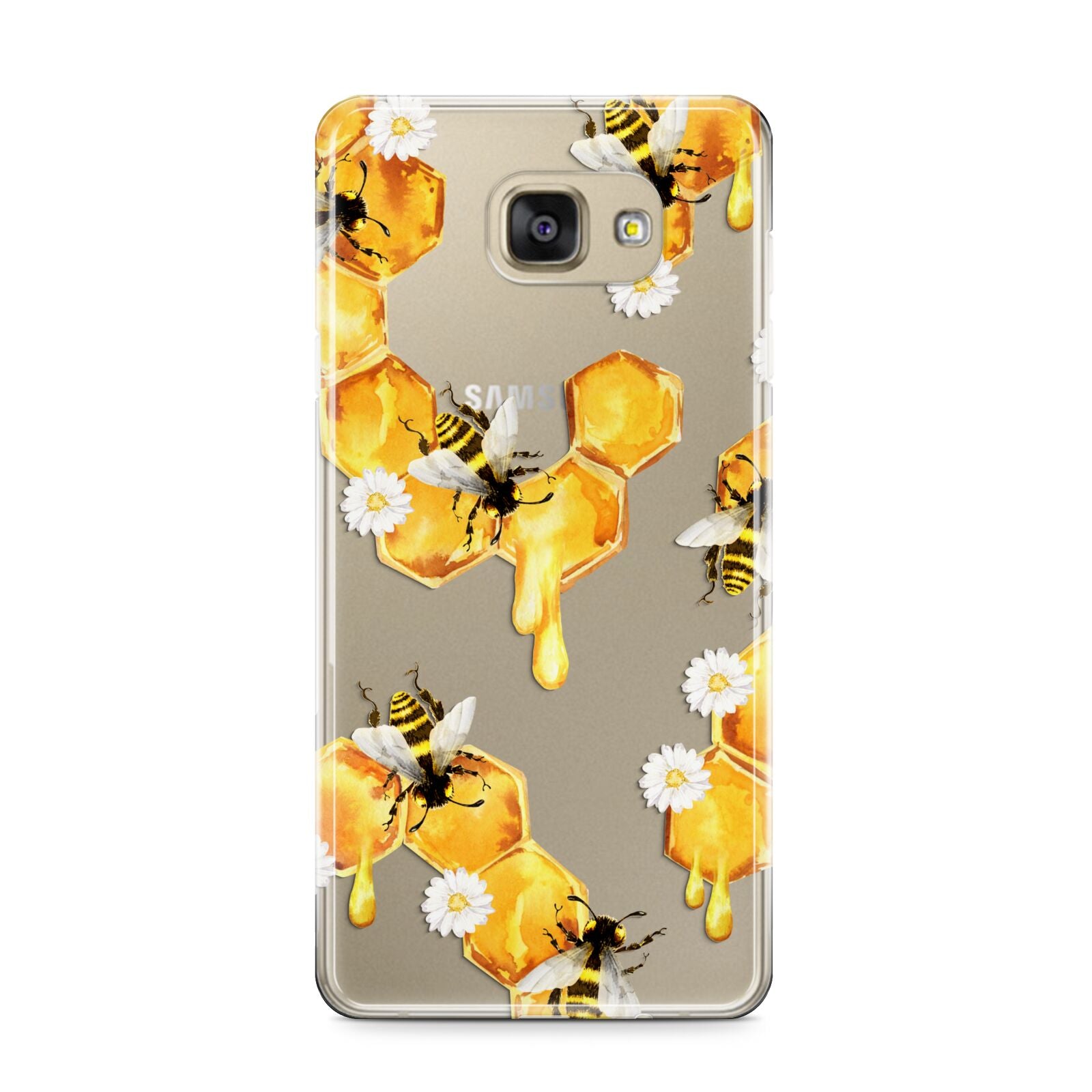 Honeycomb with Bees and Daisies Samsung Galaxy A9 2016 Case on gold phone