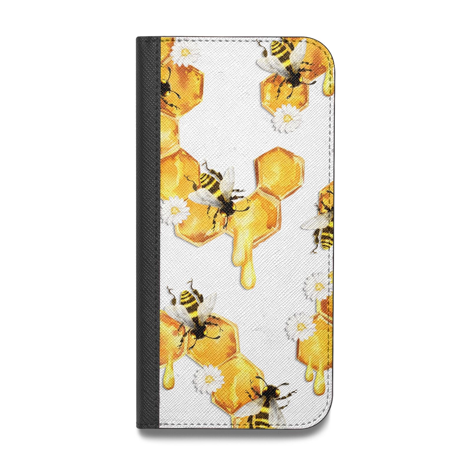 Honeycomb with Bees and Daisies Vegan Leather Flip iPhone Case