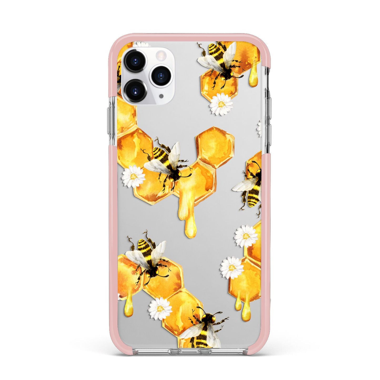 Honeycomb with Bees and Daisies iPhone 11 Pro Max Impact Pink Edge Case