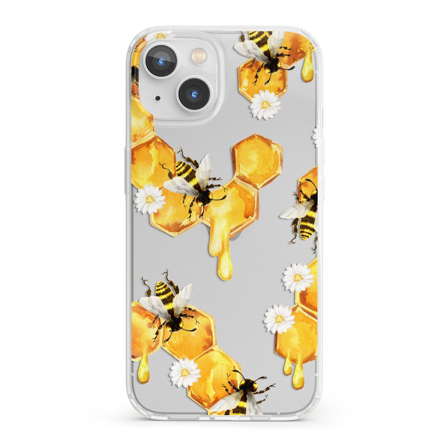 Honeycomb with Bees and Daisies iPhone 13 Clear Bumper Case