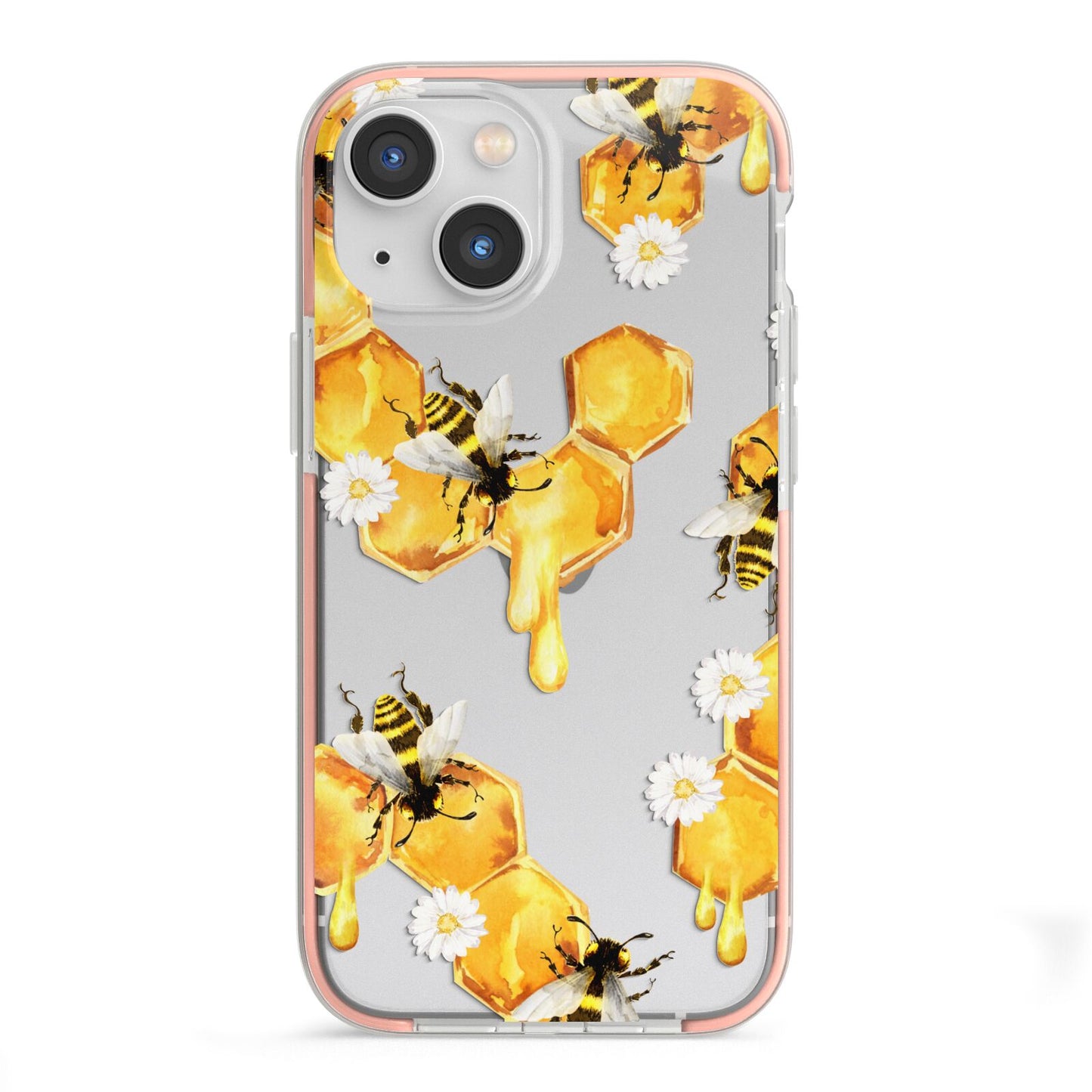 Honeycomb with Bees and Daisies iPhone 13 Mini TPU Impact Case with Pink Edges