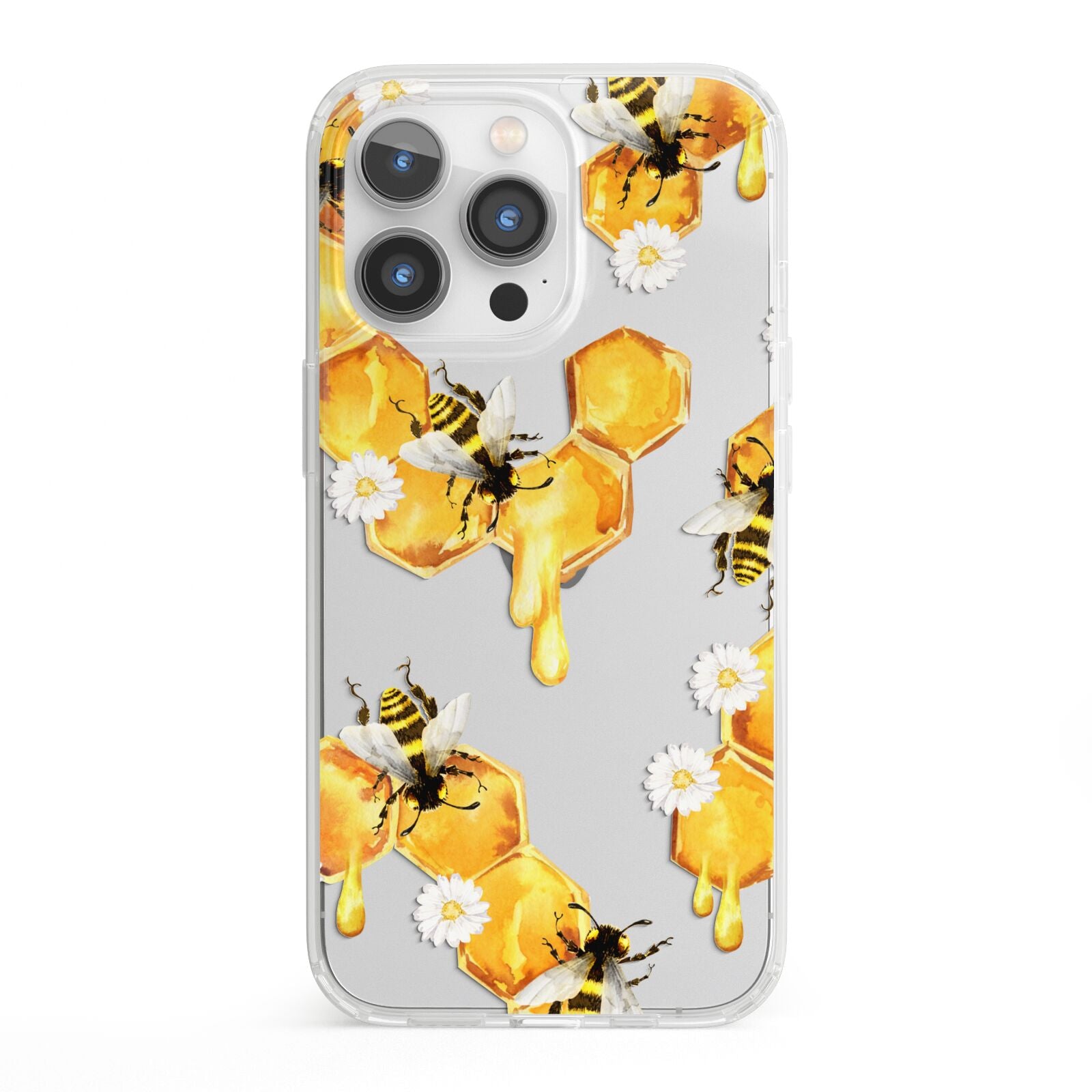 Honeycomb with Bees and Daisies iPhone 13 Pro Clear Bumper Case