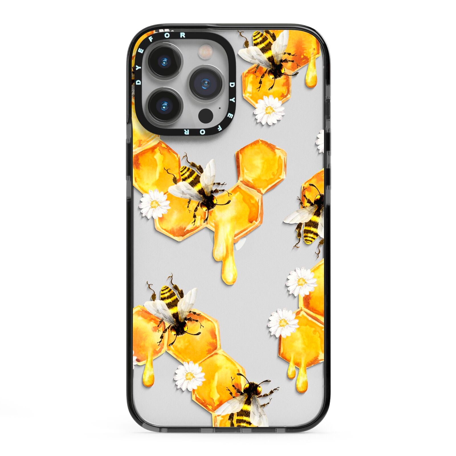 Honeycomb with Bees and Daisies iPhone 13 Pro Max Black Impact Case on Silver phone