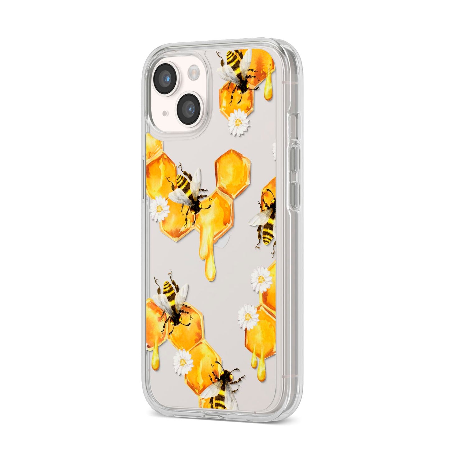 Honeycomb with Bees and Daisies iPhone 14 Clear Tough Case Starlight Angled Image