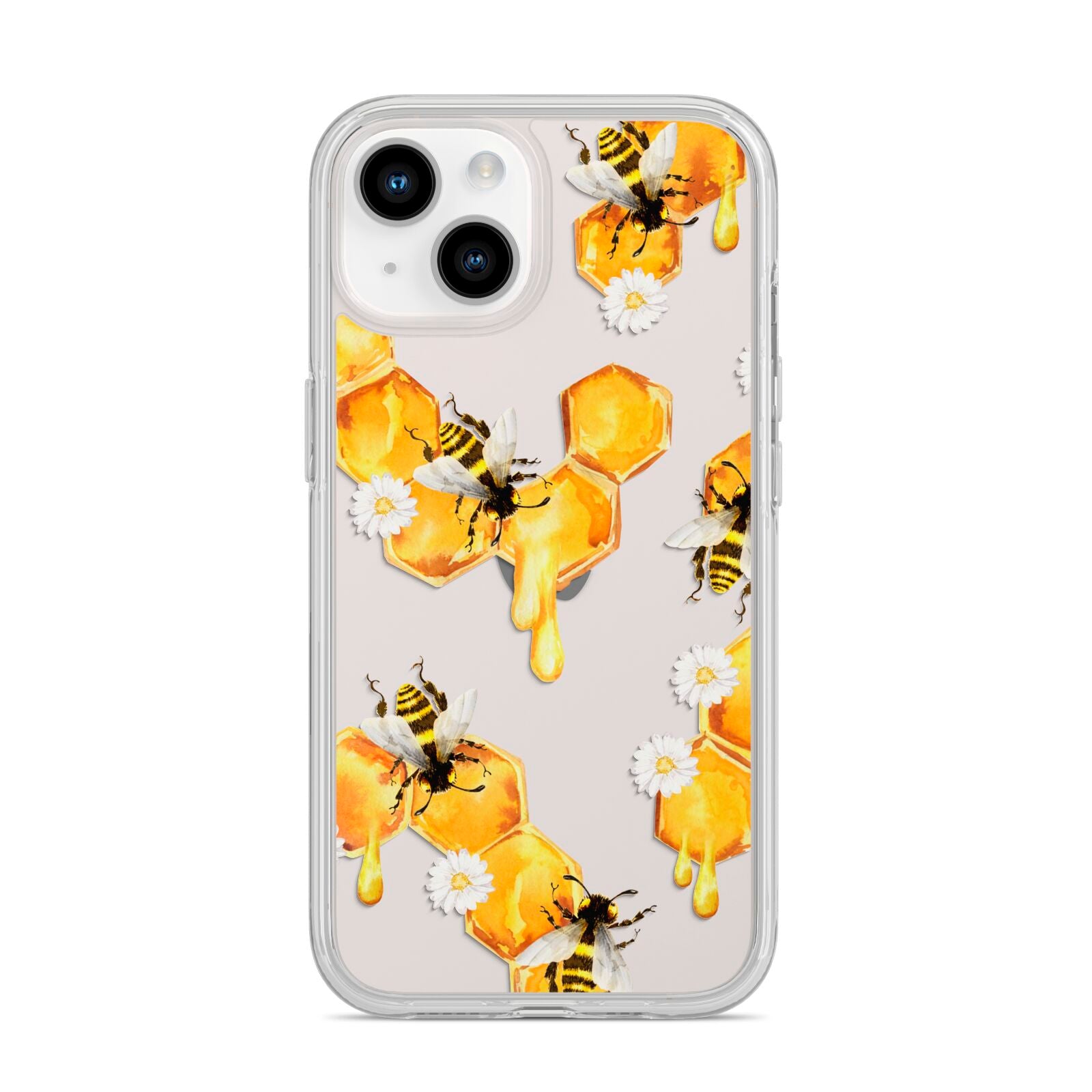 Honeycomb with Bees and Daisies iPhone 14 Clear Tough Case Starlight