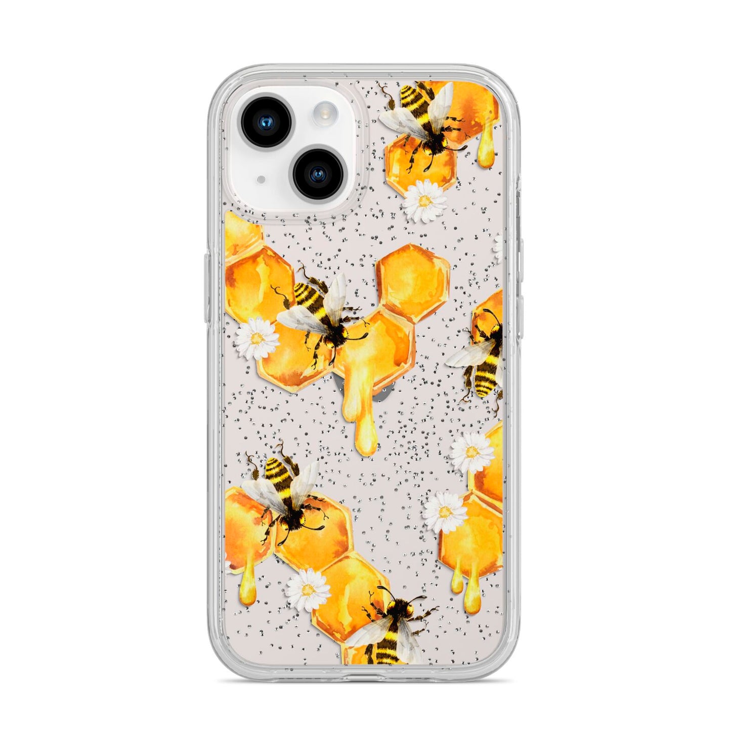 Honeycomb with Bees and Daisies iPhone 14 Glitter Tough Case Starlight