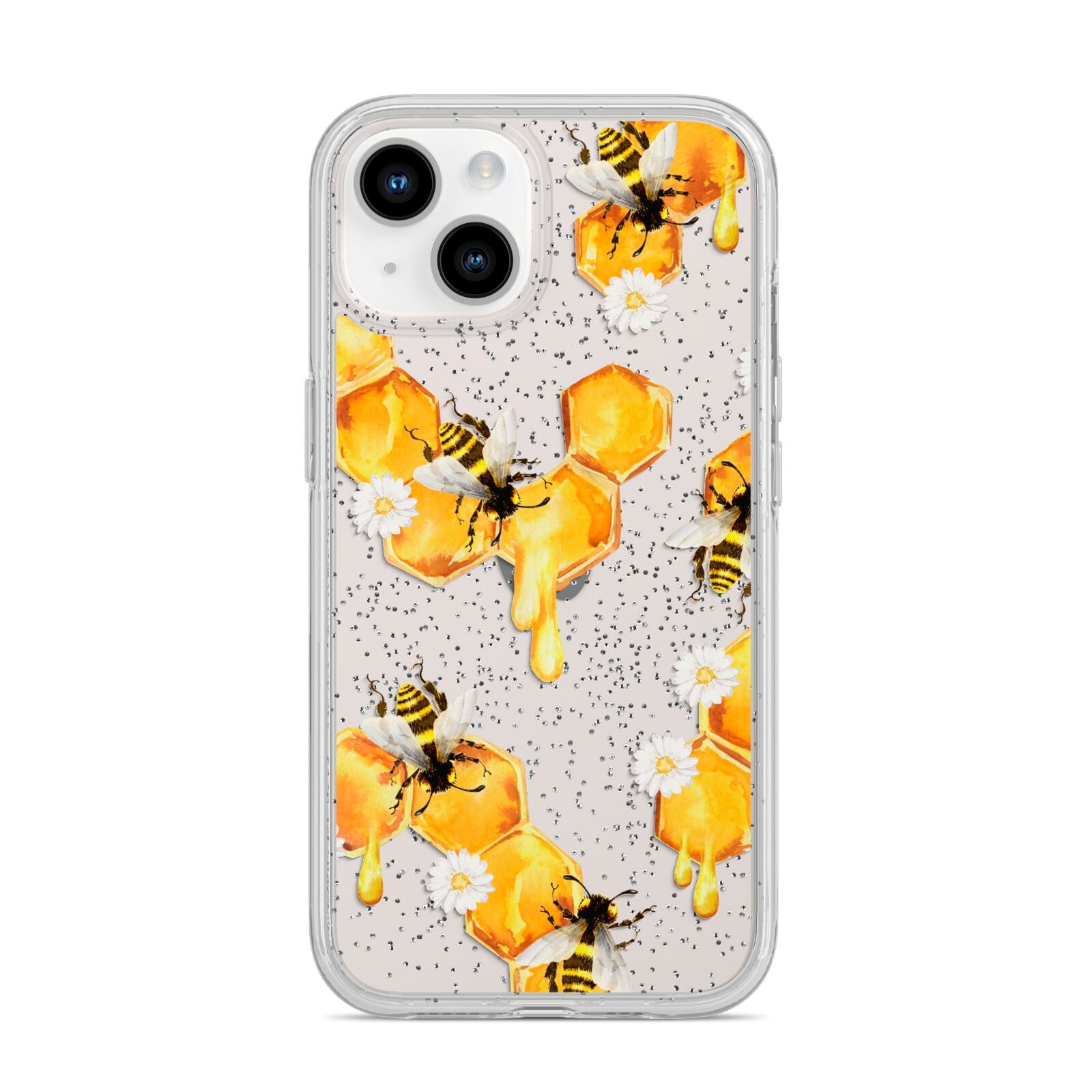 Honeycomb with Bees and Daisies iPhone 14 Glitter Tough Case Starlight