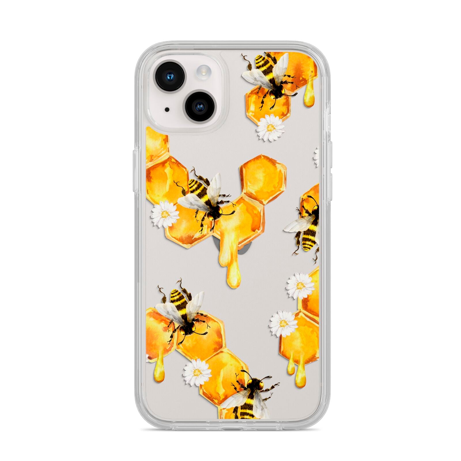 Honeycomb with Bees and Daisies iPhone 14 Plus Clear Tough Case Starlight