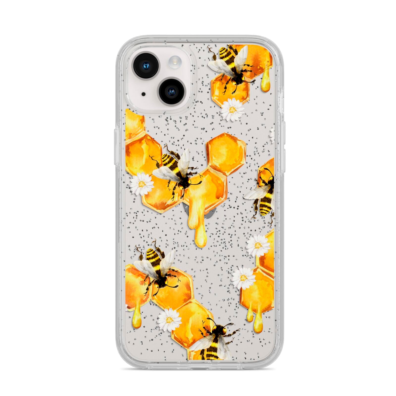 Honeycomb with Bees and Daisies iPhone 14 Plus Glitter Tough Case Starlight