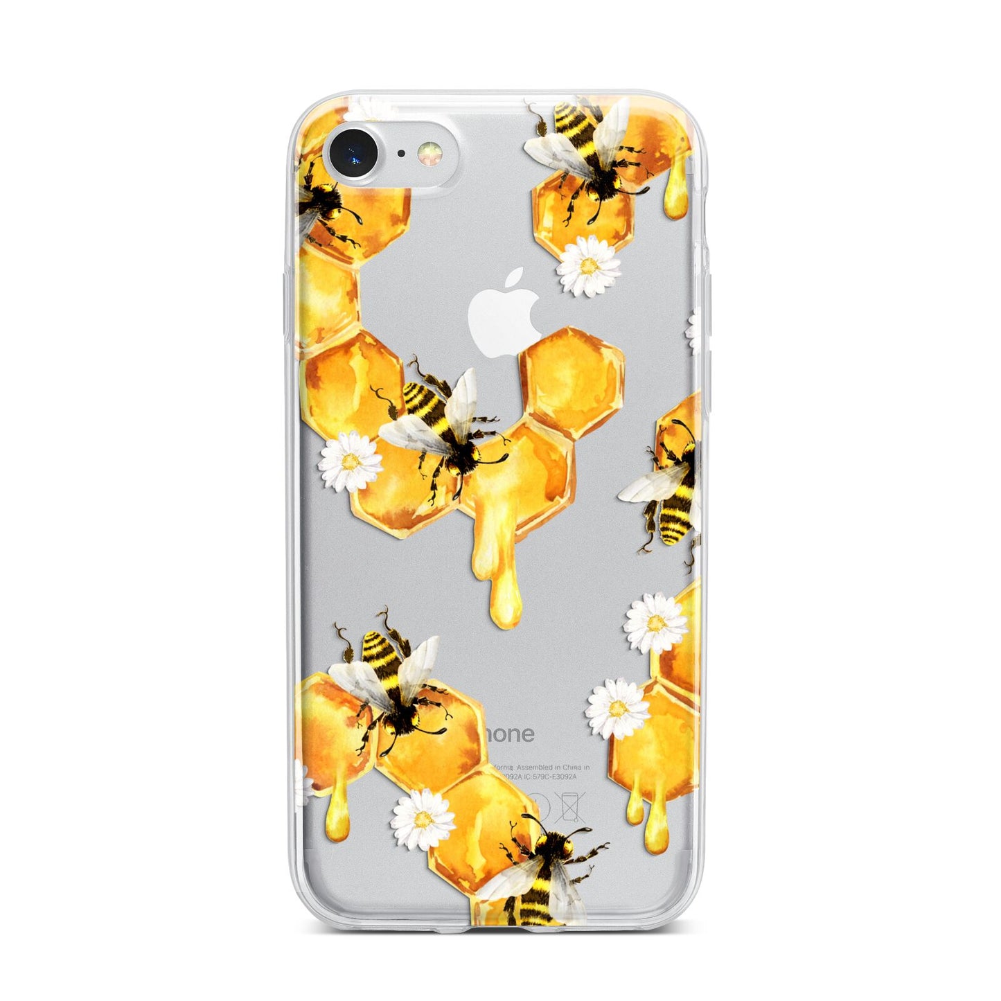 Honeycomb with Bees and Daisies iPhone 7 Bumper Case on Silver iPhone