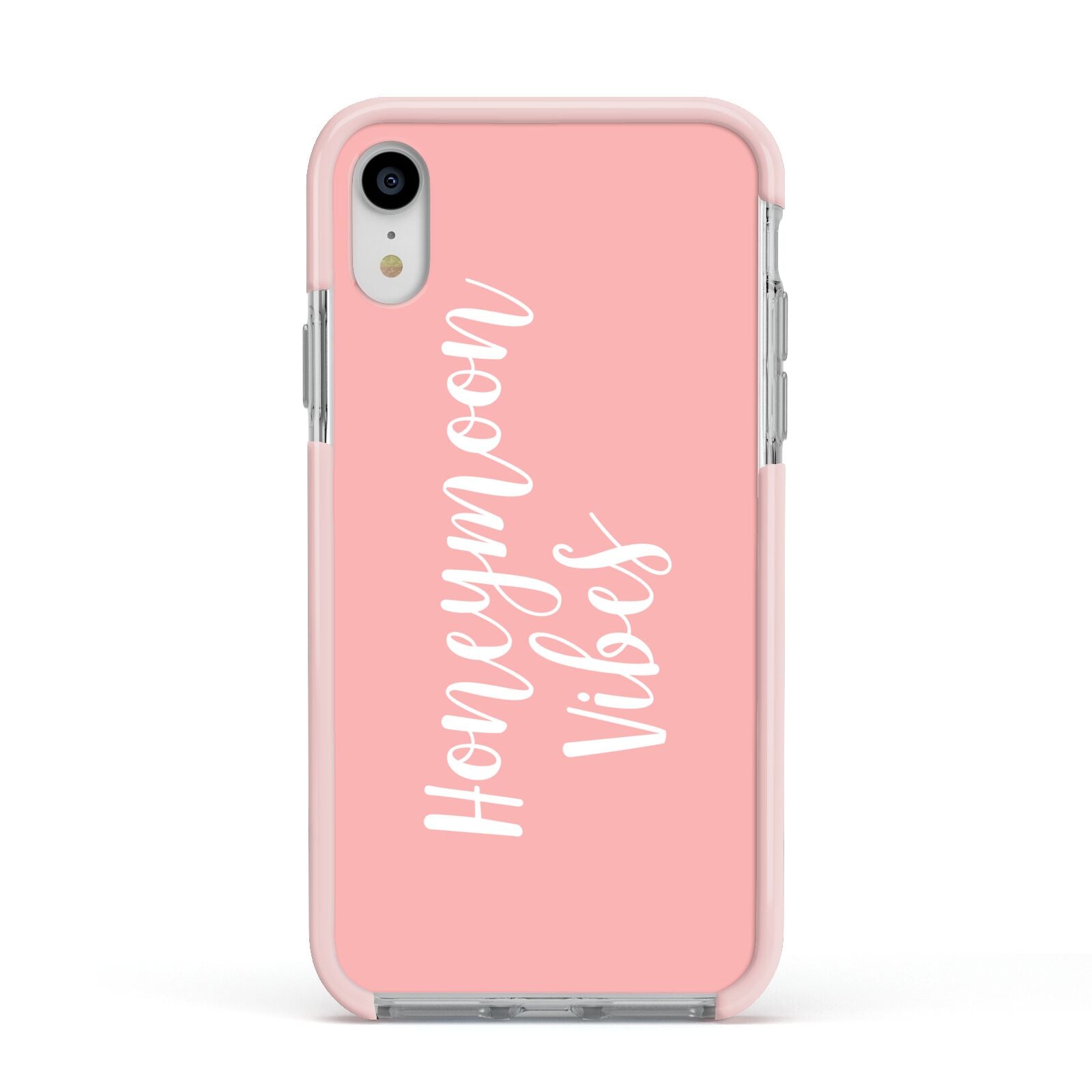 Honeymoon Vibes Apple iPhone XR Impact Case Pink Edge on Silver Phone