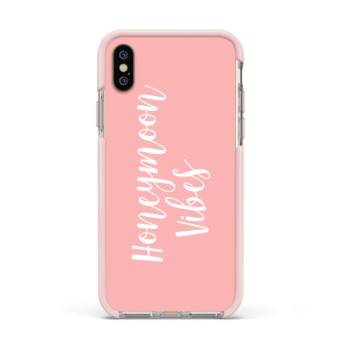 Honeymoon Vibes Apple iPhone Xs Impact Case Pink Edge on Gold Phone