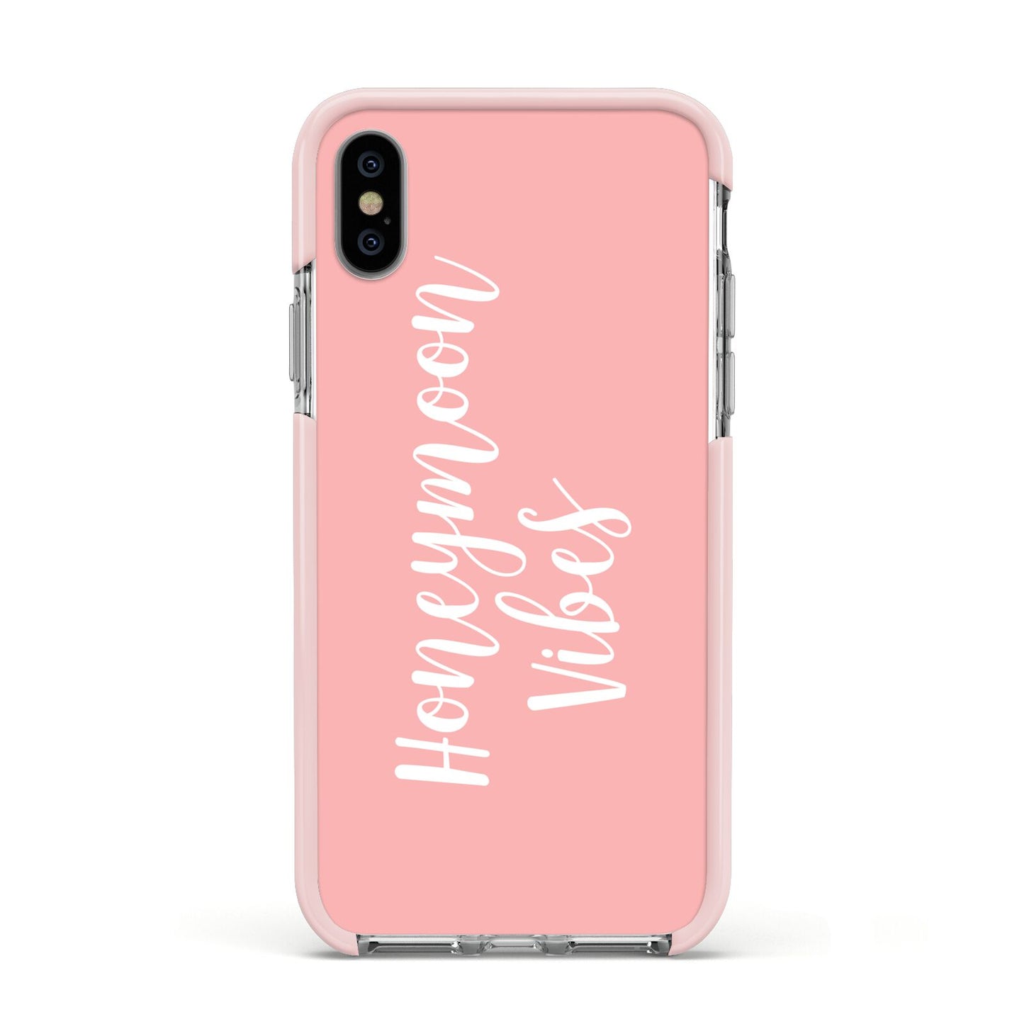 Honeymoon Vibes Apple iPhone Xs Impact Case Pink Edge on Silver Phone