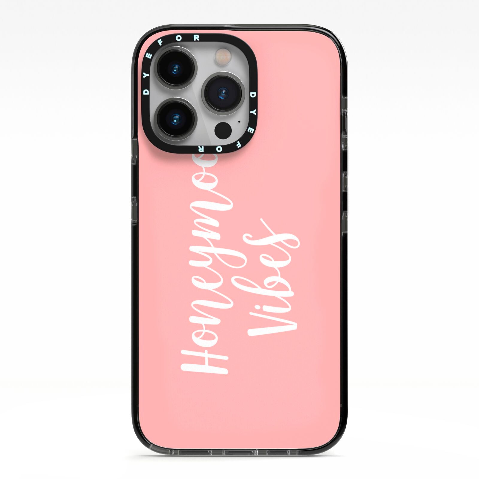 Honeymoon Vibes iPhone 13 Pro Black Impact Case on Silver phone