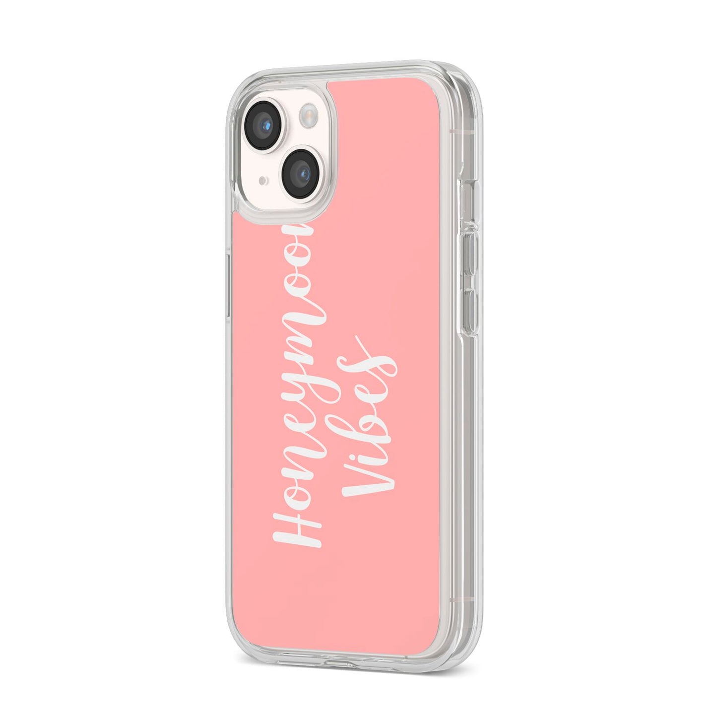 Honeymoon Vibes iPhone 14 Clear Tough Case Starlight Angled Image