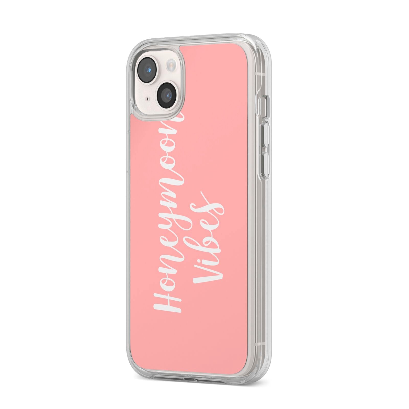 Honeymoon Vibes iPhone 14 Plus Clear Tough Case Starlight Angled Image