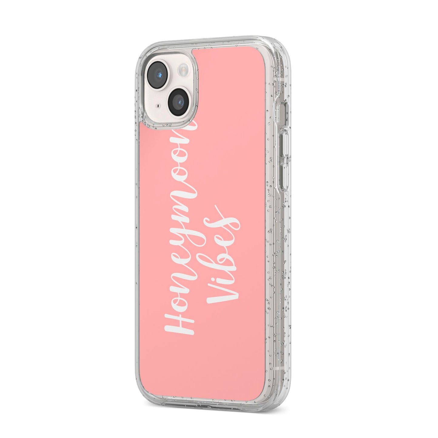 Honeymoon Vibes iPhone 14 Plus Glitter Tough Case Starlight Angled Image