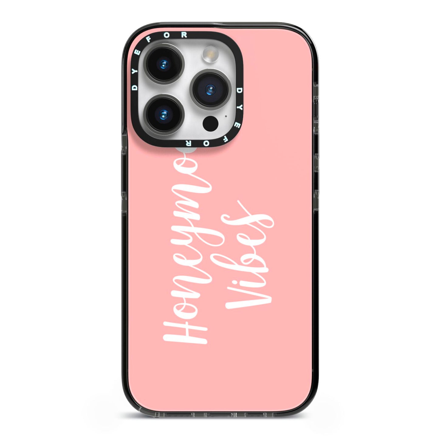 Honeymoon Vibes iPhone 14 Pro Black Impact Case on Silver phone