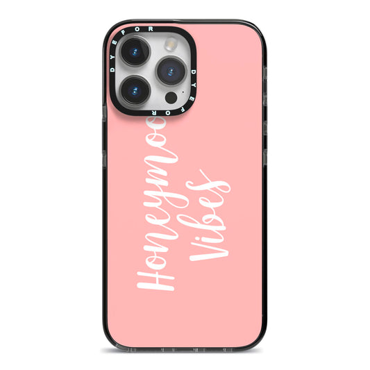 Honeymoon Vibes iPhone 14 Pro Max Black Impact Case on Silver phone