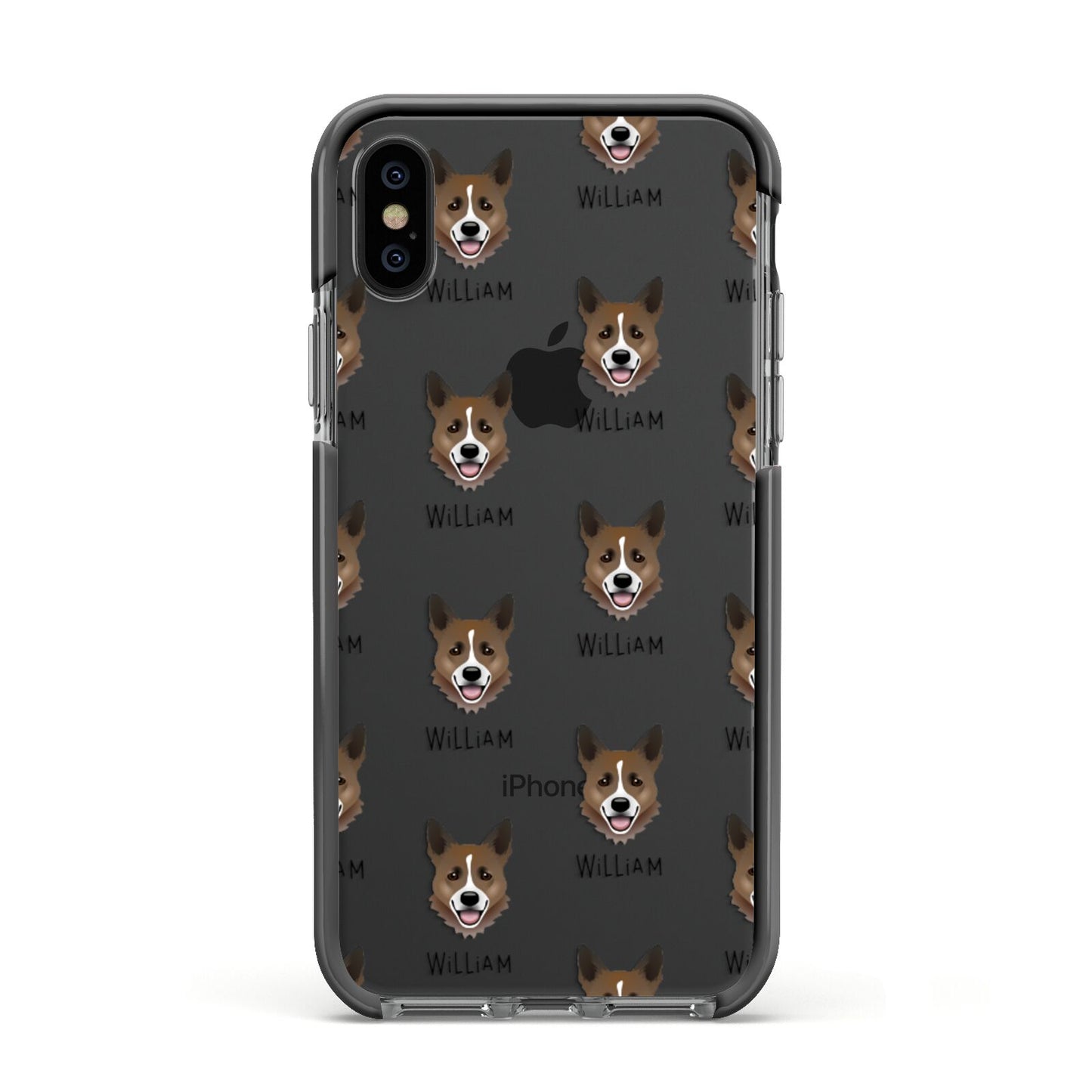 Horgi Icon with Name Apple iPhone Xs Impact Case Black Edge on Black Phone