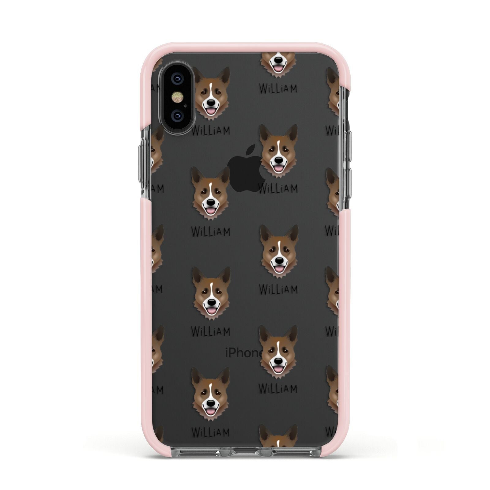 Horgi Icon with Name Apple iPhone Xs Impact Case Pink Edge on Black Phone