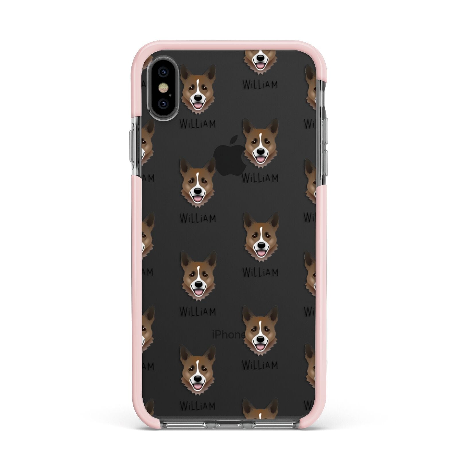 Horgi Icon with Name Apple iPhone Xs Max Impact Case Pink Edge on Black Phone